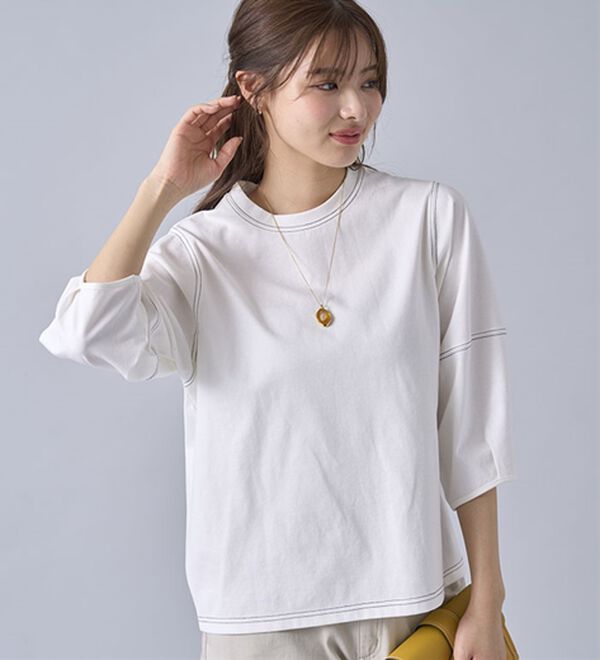 BELLUNA（ベルーナ）の「ヒンヤリ！袖デザイン配色ステッチプルオーバー（カットソー）」｜詳細画像