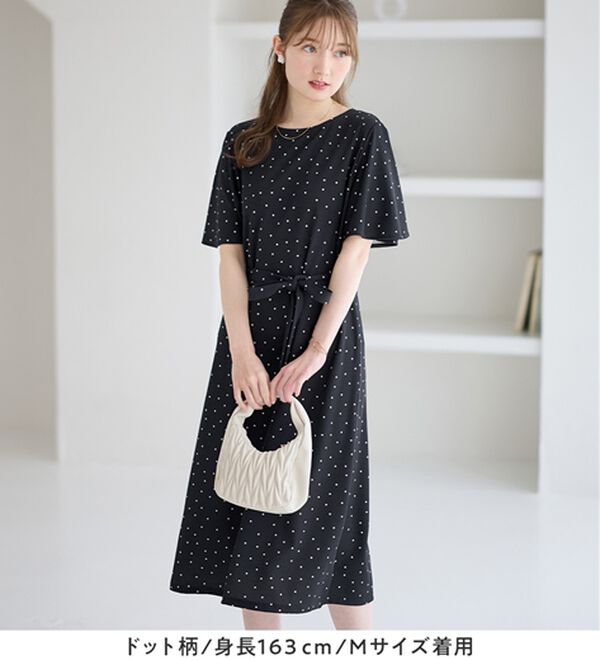 alotta（アロッタ）の「【4つの機能付】ひんやりフレア袖ベルト付ゆるワンピース（カットソーワンピース）」｜詳細画像