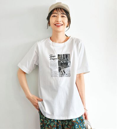BELLUNA（ベルーナ）の「綿１００％着映えネコ柄プリントＴシャツ（Tシャツ）」