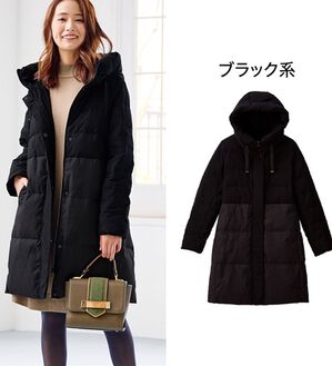 RANAN（ラナン）の「異素材切替ロング丈ダウンコート（ハーフコート）」｜ブラック系