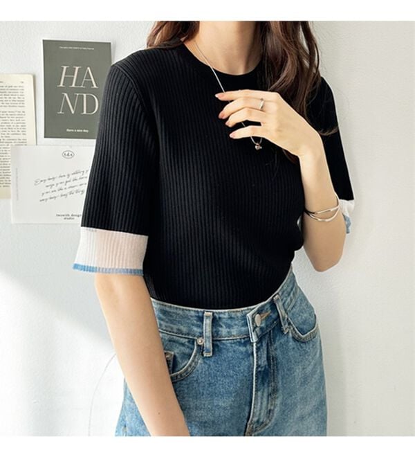 GeeRA（ジーラ）の「『ドラマ着用商品』 袖口シアーリブニット（ニット・セーター）」｜詳細画像