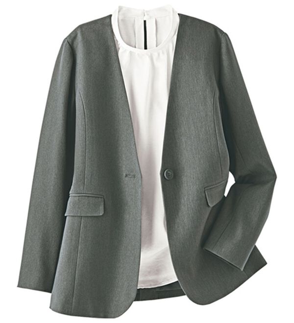 BELLUNA（ベルーナ）の「カジュアルコーデを格上げ！ウール調ノーカラージャケット（ノーカラージャケット）」｜杢グレー