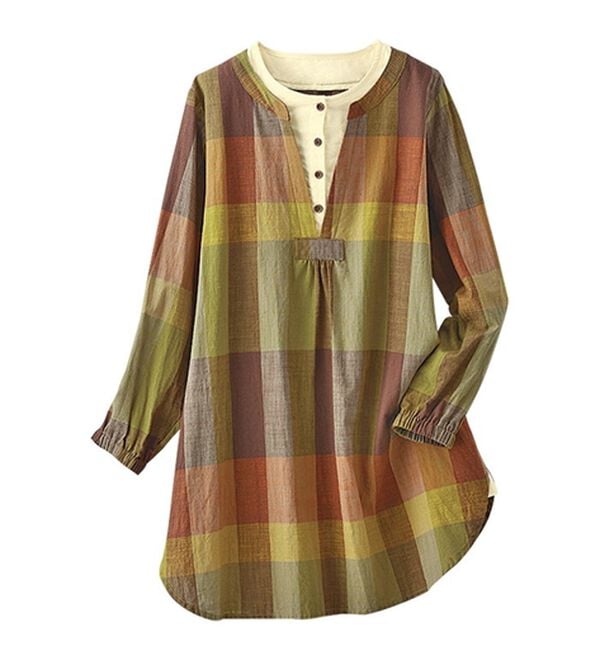 BELLUNA（ベルーナ）の「【２枚組】綿１００％スラブ素材重ね着風チュニック（チュニック）」｜詳細画像