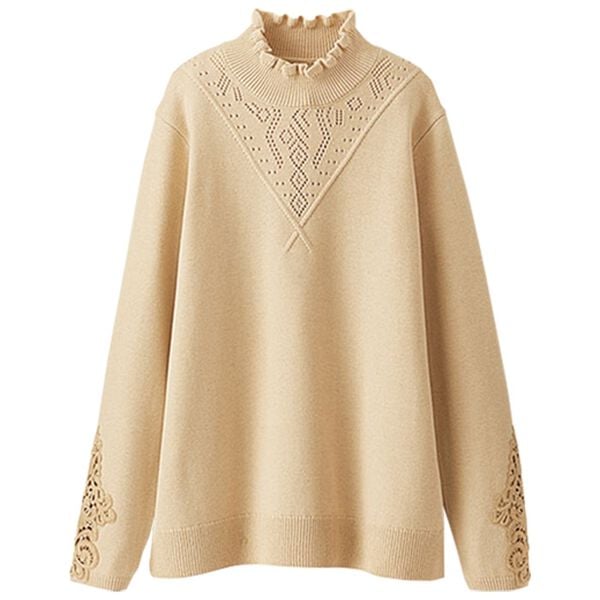 BELLUNA（ベルーナ）の「＜ＭＡＩＳＯＮ　Ｄ　ＡＺＵＲ＞ウール入り袖レースプルオーバー（ニット・セーター）」｜詳細画像