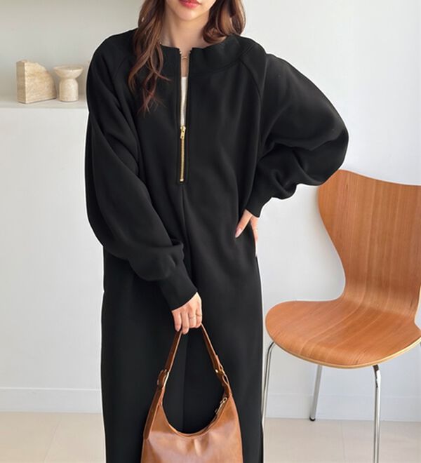 GeeRA（ジーラ）の「前後２ＷＡＹハーフジップ裏起毛スウェットワンピ―ス（その他ワンピース）」｜詳細画像