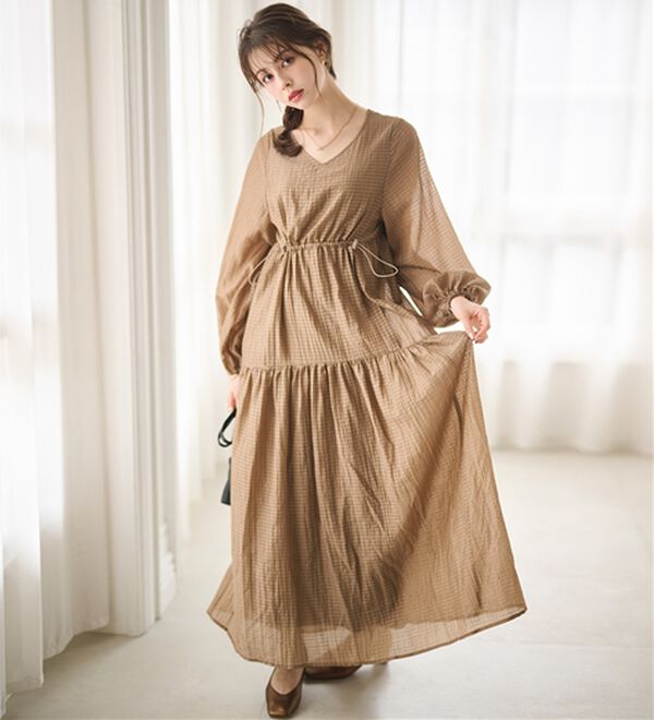 RANAN（ラナン）の「シアーチェックドロストギャザーティアードワンピ（その他ワンピース）」｜詳細画像