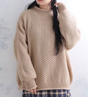 A HAPPY MARILYN（アハッピーマリリン）の「【ＬＬ～６Ｌ】苦しくないバスケット編みチャンキーニット（ニット・セーター）」｜アッシュベージュ