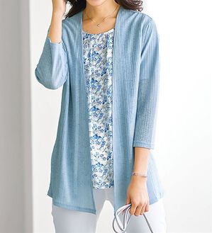 BELLUNA（ベルーナ）の「シフォンプリントカーディガンアンサンブル（アンサンブル）」｜ブルー系