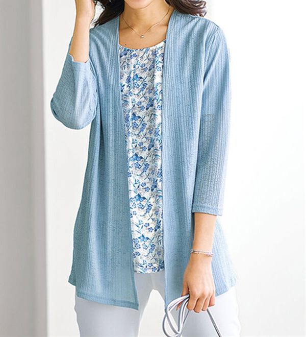 BELLUNA（ベルーナ）の「シフォンプリントカーディガンアンサンブル（アンサンブル）」｜ブルー系