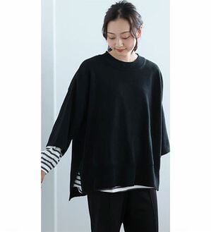 「【Ｌ～６Ｌ】重ね着を楽しむレイヤード専用ニットプルオーバー（ニット・セーター）」｜ブラック