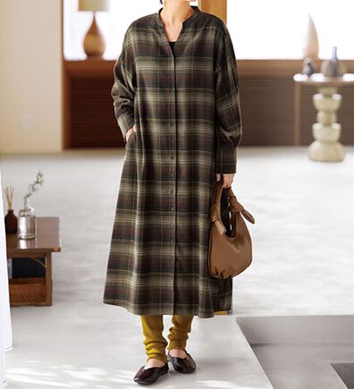 BELLUNA（ベルーナ）の「ウール調素材チェック柄ゆったりワンピース（その他ワンピース）」