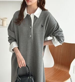 GeeRA（ジーラ）の「【U.S. POLO ASSN.】ラガーシャツ風ポロ衿ワンピース（カットソーワンピース）」｜グレー系