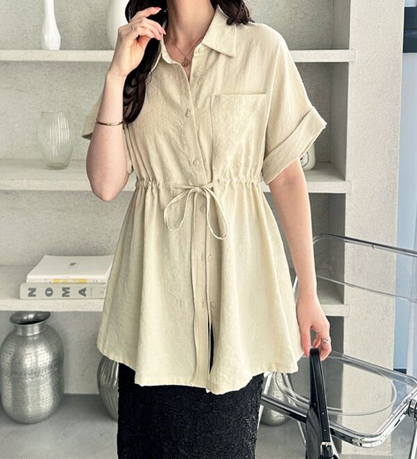 GeeRA（ジーラ）の「２ｗａｙウエストリボンシャツチュニック（チュニック）」｜詳細画像