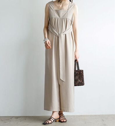 GeeRA（ジーラ）の「リネンタッチリボンサロペットパンツ（オールインワン）」