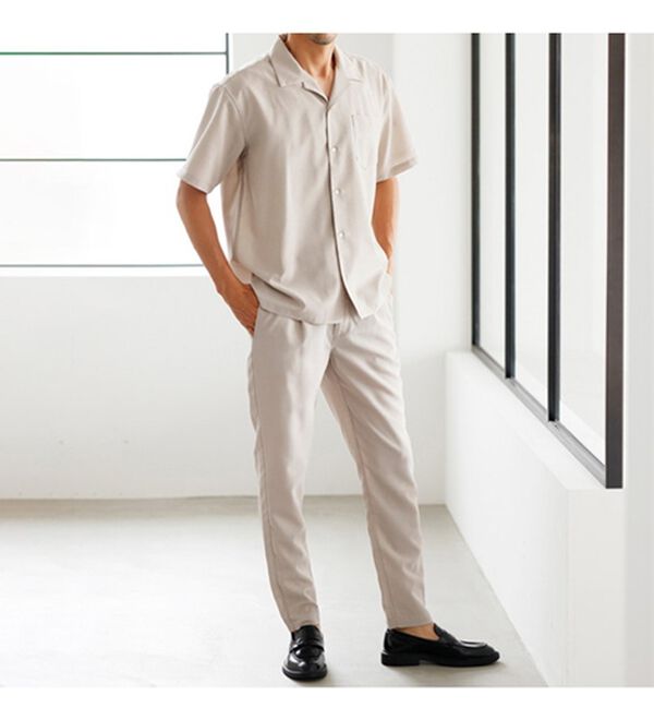 「リネンタッチワンタックワイドパンツ・オープンカラーワイドシャツ（メンズシャツ）」｜詳細画像