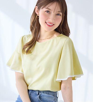 alotta（アロッタ）の「【接触冷感】配色フレアスリーブトップス（カットソー）」