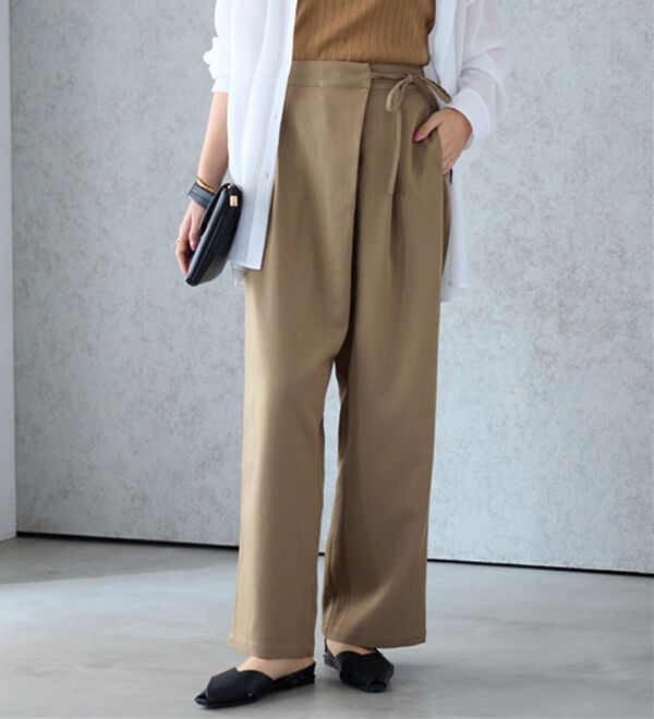 alotta（アロッタ）の「ラップリボンスラックス（フルレングスパンツ）」｜ベージュ