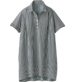 BELLUNA（ベルーナ）の「麻調ボタンデザインシャツチュニック（チュニック）」｜ストライプ