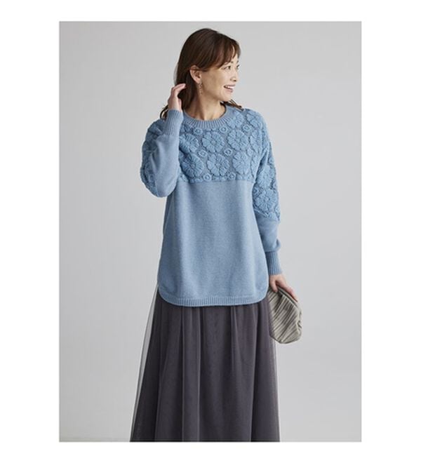 BELLUNA（ベルーナ）の「ふんわりフラワーレースニット（ニット・セーター）」｜詳細画像