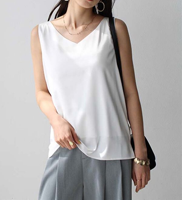 GeeRA（ジーラ）の「前後２ｗａｙヴィンテージサテンノースリーブ（タンクトップ・キャミソール）」｜詳細画像