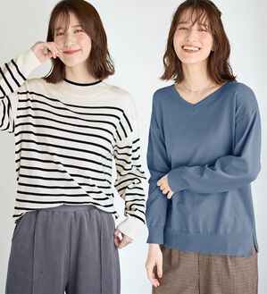 Viola e Viola（ヴィオラ エ ヴィオラ）の「＜選べる衿＞もちもち　ゆるシンプルニット（ニット・セーター）」｜詳細画像