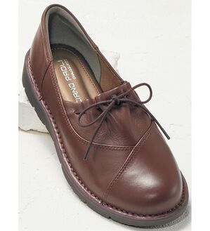 BELLUNA（ベルーナ）の「５Ｅ幅広ギャザーデザイン牛革シューズ（スリッポン）」｜ブラウン