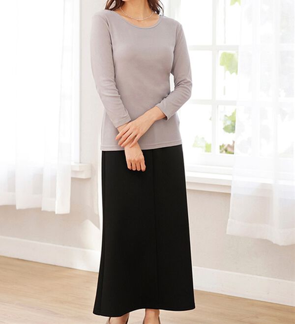 LAVIENNE（ラヴィエンヌ）の「【ＵＶカット】着回し力抜群！綿１００％クルーネックプルオーバー（８分袖）＜カラフルコットン＞（肌着・インナーウェア）」｜詳細画像