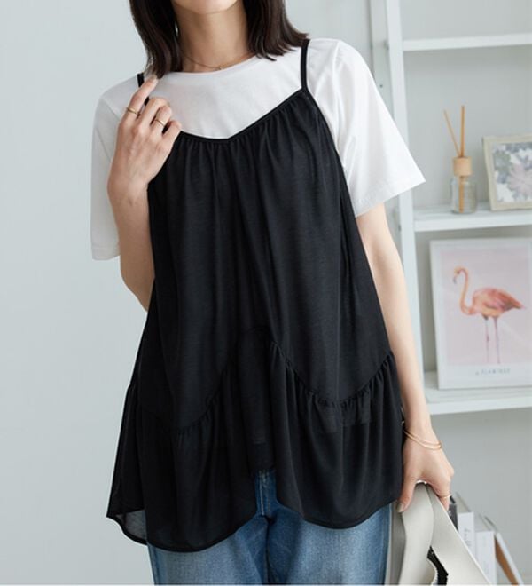 BELLUNA（ベルーナ）の「【2点セット】変形ギャザーデザインキャミアンサンブル（アンサンブル）」｜詳細画像