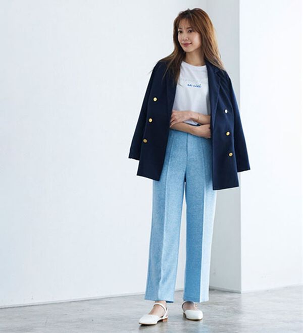 Pierrot（ピエロ）の「【選べる丈】サマーツイードセンタープレスパンツ（フルレングスパンツ）」｜詳細画像