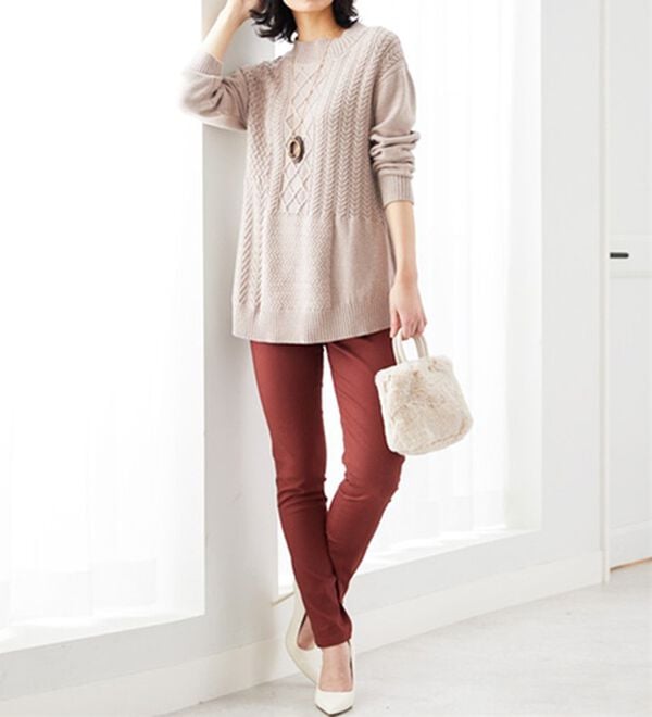 BELLUNA（ベルーナ）の「静電防止！蓄熱綿サテンストレッチカラーパンツスリム（フルレングスパンツ）」｜詳細画像