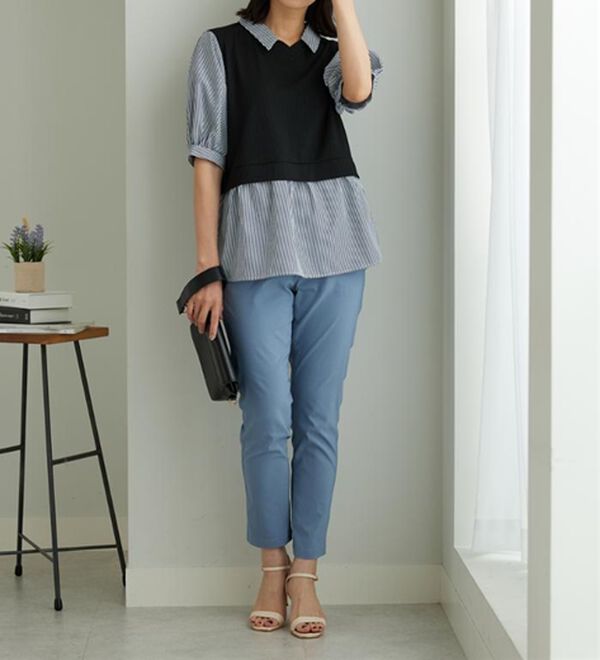 BELLUNA（ベルーナ）の「衿付きVネック異素材切替チュニック（チュニック）」｜詳細画像