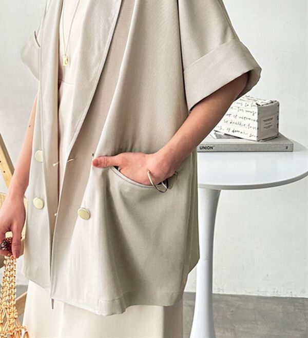 GeeRA（ジーラ）の「リネン調半袖ダブルジャケット（テーラードジャケット）」｜詳細画像