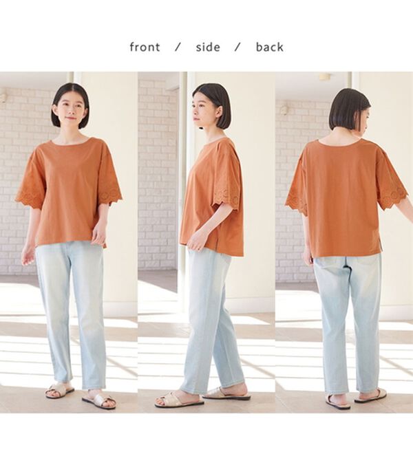 Viola e Viola（ヴィオラ エ ヴィオラ）の「綿１００％ 袖レース切替Ｔシャツ（Tシャツ）」｜詳細画像