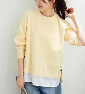 BELLUNA（ベルーナ）の「裾ボタン重ね着風ニットプルオーバー（ニット・セーター）」｜イエロー系