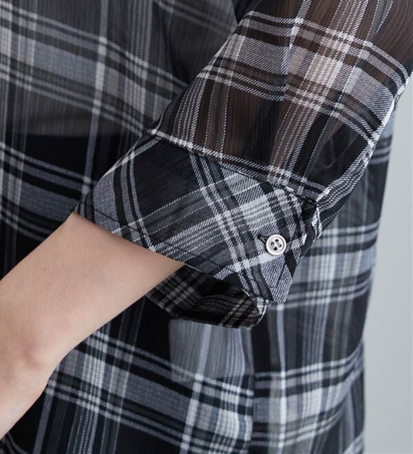 BELLUNA（ベルーナ）の「シフォン楊柳チェック柄プリントシャツ（シャツ）」｜詳細画像