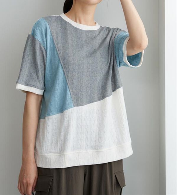 BELLUNA（ベルーナ）の「ミニケーブル柄パッチワーク風プルオーバー（カットソー）」｜詳細画像