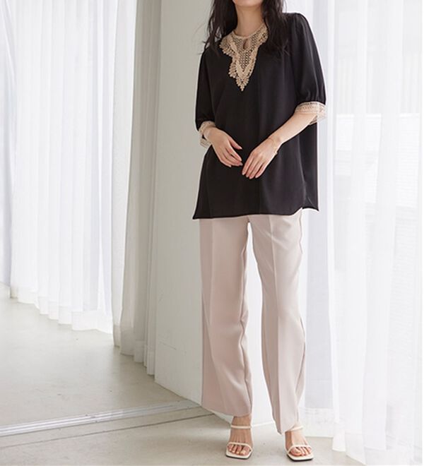 RANAN（ラナン）の「【選べる２丈】機能付！美脚シルエットセンタープレスワイドパンツ（フルレングスパンツ）」｜詳細画像