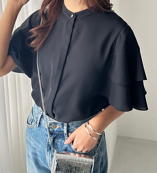 GeeRA（ジーラ）の「ティアード袖ブラウス（ブラウス）」｜ブラック