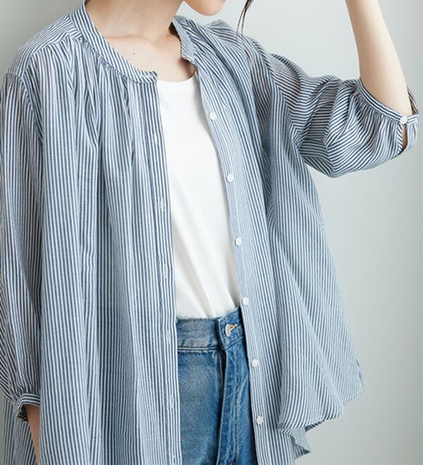 BELLUNA（ベルーナ）の「【新色追加】スラブ素材ギャザーデザインブラウス（ブラウス）」｜詳細画像