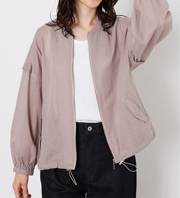 BELLUNA（ベルーナ）の「麻調素材リブ使いシアーブルゾンジャケット（ブルゾン）」｜詳細画像