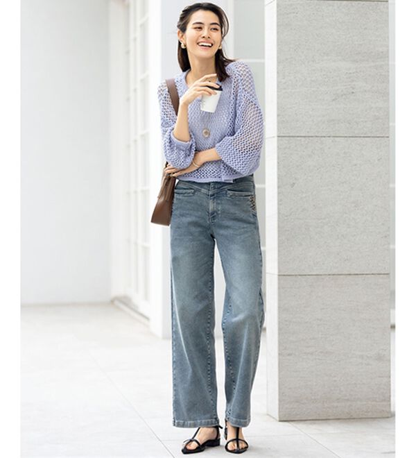 ルフラン（ルフラン）の「【２本組】ボタン使いニットデニムパンツ＜フォルーテ＞（ワイドパンツ・ガウチョ）」｜詳細画像