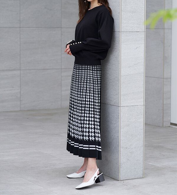 RANAN（ラナン）の「【ムースタッチライト】洗える！千鳥ジャカードスカートセットアップ（ひざ丈スカート）」｜詳細画像