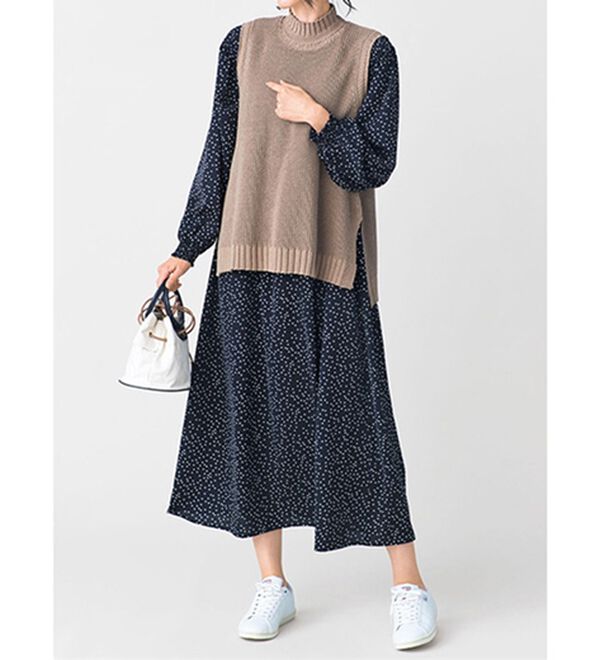 VINNO（ヴィノ）の「ニットベスト＆シャツチュニックセット（チュニック）」｜詳細画像