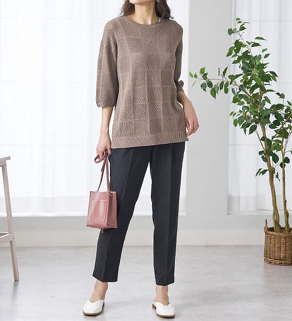 BELLUNA（ベルーナ）の「ヒンヤリ爽快！麻調ビンテージテーパードパンツ（テーパードパンツ）」｜詳細画像