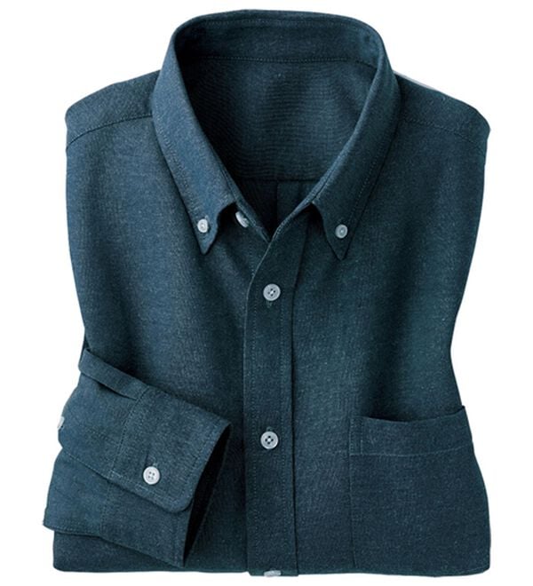 「＜シンプル＆プラス＞お手入れ簡単オックスフォードシャツ（メンズシャツ）」｜ネイビー 長袖