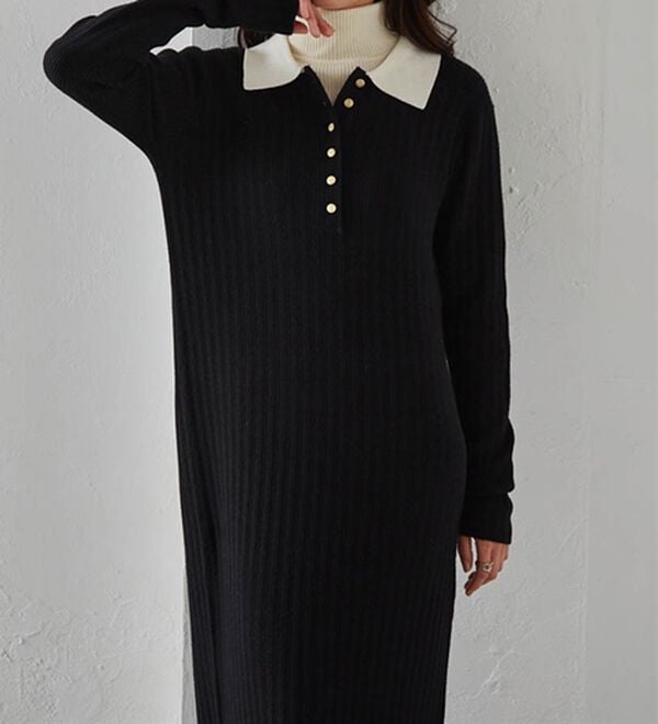 RANAN（ラナン）の「ポロカラーリブニットワンピース（ロングワンピース）」｜詳細画像