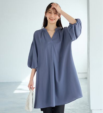 alotta（アロッタ）の「パフ袖とろみブラウスチュニックワンピース（チュニックワンピース）」