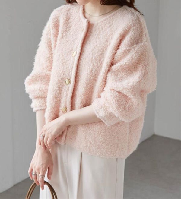 RANAN（ラナン）の「ゴールド調ボタンループ編みニットジャケット（ニットカーディガン）」｜詳細画像