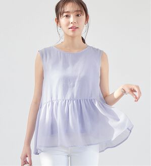 alotta（アロッタ）の「【接触冷感】インナー付ノースリーブペプラムブラウス（ブラウス）」｜サックス