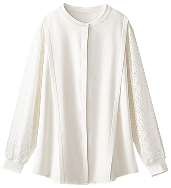 BELLUNA（ベルーナ）の「袖レースデザイン上品ブラウス（ブラウス）」｜オフ白